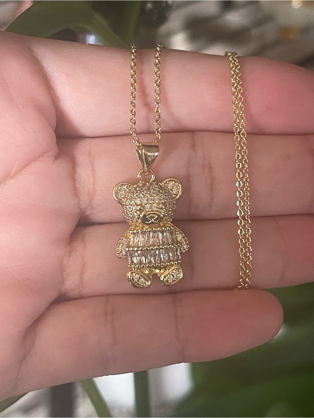Gold Teddy Bear Cz Pendant Necklace